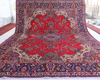10x13 Antique Rug, Hand Knotted Low Pile Vintage Wool Rug, Tribal Handmade Rug, Afghan Caucasian Geometric Floral Carpet, Living Room Rug