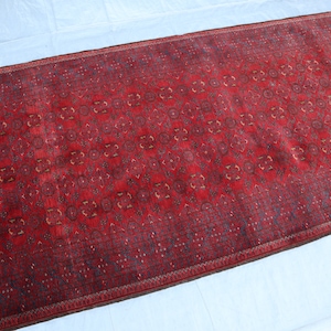 Red 13 Ft Runner Rug | Afghan Handmade Bukhara Runner | Hallway Runner | Kitchen Runner | Vintage Afghan Bashiry Red Carpet, 3x13 Runner Rug