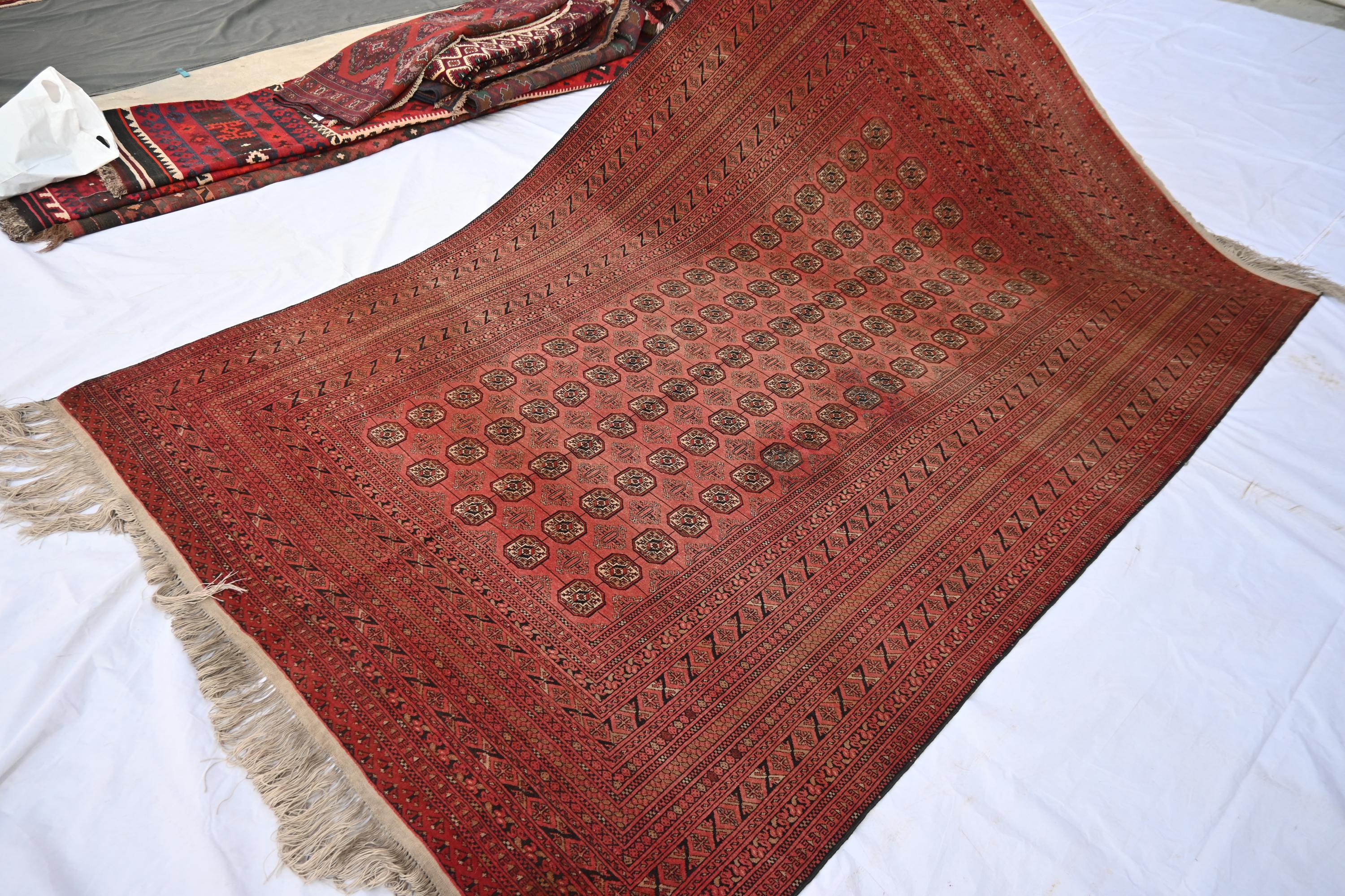 Terracotta Muted Rug 7x9 Ft Afghan Tribal Bukhara Carpet, Vintage