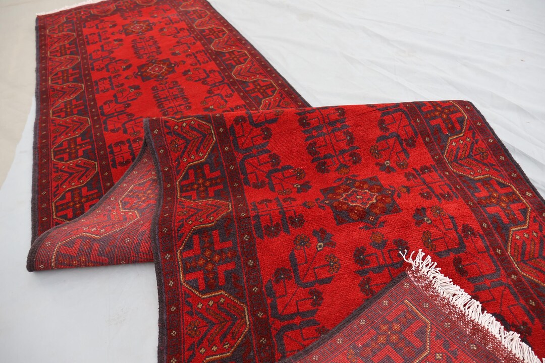 Custom Size Runner, Afghan Tribal Bukhara Long Red Runner Rug, Turkmen ...