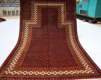 Afghan Vintage Prayer rug - 3x5 ft Hand knotted Wool Area rug - High Pile Soft Natural Dyes Rug - Oriental Turkmen Baluch Antique Prayer Rug