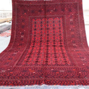 7x10 Turkmen Waziri Tribal Rug, Afghan Fine Quality Hand Knotted Veg dye Wool Oriental Rug, Red Bukhara Carpet, Living Room Rug, Bedroom Rug