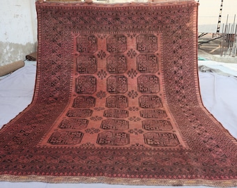 1900年代のアンティークな色褪せたラグ 7x10 大型エリアラグ