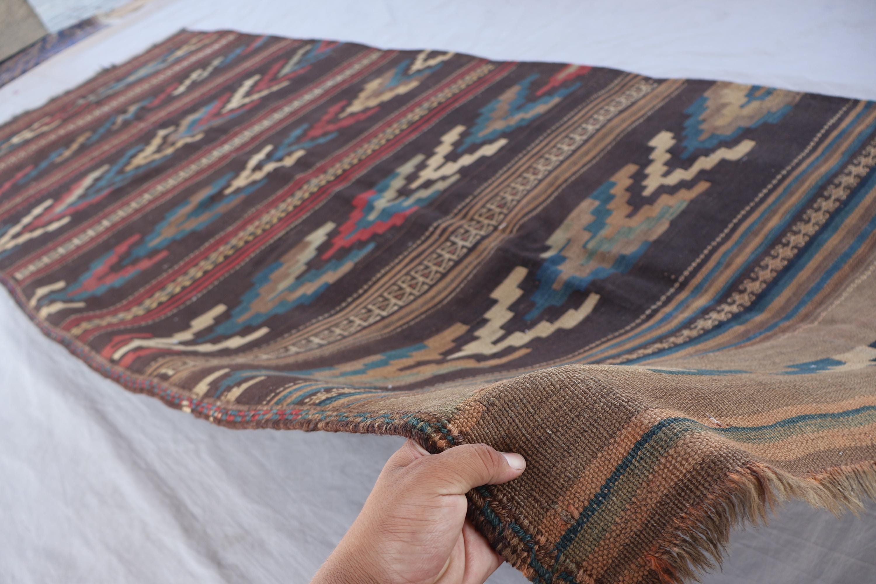 4x11 ブラウンアンティークキリムランナーラグ、アフガニスタンの本物