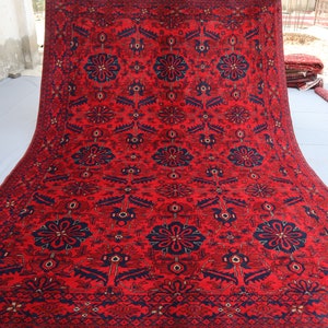 7x10 floral design Afghan Red Bukhara rug, Hand Knotted veg dyes Soft Wool Oriental Rug, Turkmen Tribal Rug, Living Room Rug, Bedroom Carpet