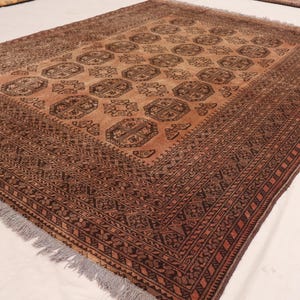 7x9 ft Terracotta Brown rug Afghan Vintage faded Rug, Handmade Wool rug, Turkmen Tribal Area Rug, Living Room, Bedroom Rug, Oriental Rug