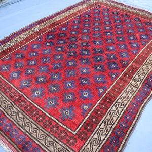5x8 Collectors piece 1970s Antique faded distressed Area Rug - Hand knotted veg dyes wool rug - Tribal Baluch Oriental Afghan Vintage Carpet