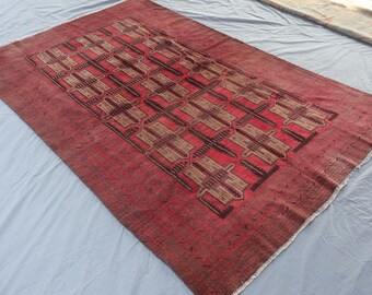6x9 Large Vintage Rug, Geometric Afghan Handmade Wool Rug, Oriental Baluchi Traditional, Antique Caucasian Old Style Carpet, Living Room Rug