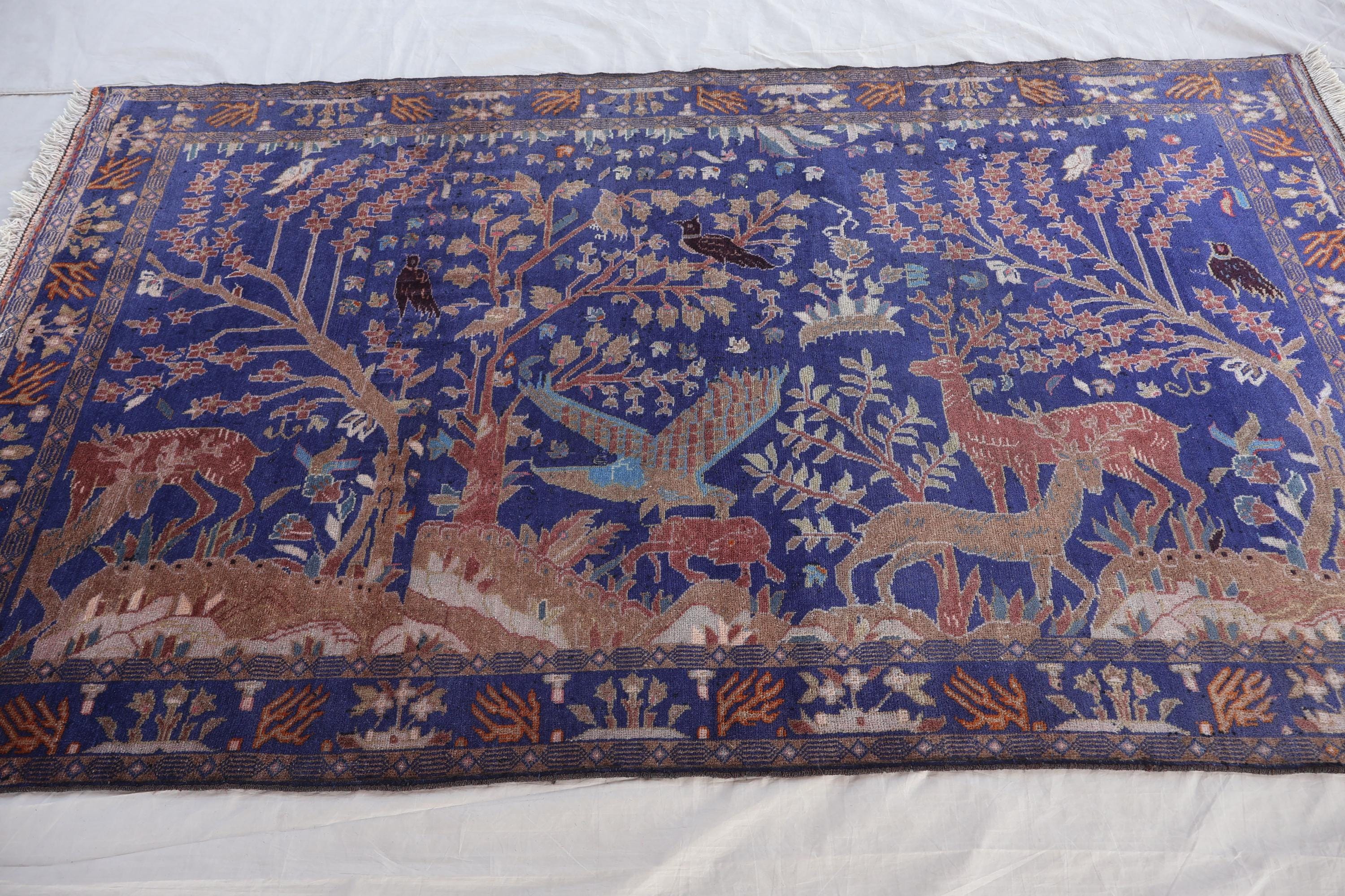 ラグ・カーペット Baluch rug 7x10 Afghan Vintage Baluchi Rug, Handmade Wool, Octagonal