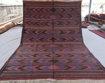 5'8x9'3 ft Blue Kilim Rug, Authentic Afghan Handmade Kilim flatweave distressed faded Rug, Oriental Turkmen Rug, Bedroom, Living Room Carpet