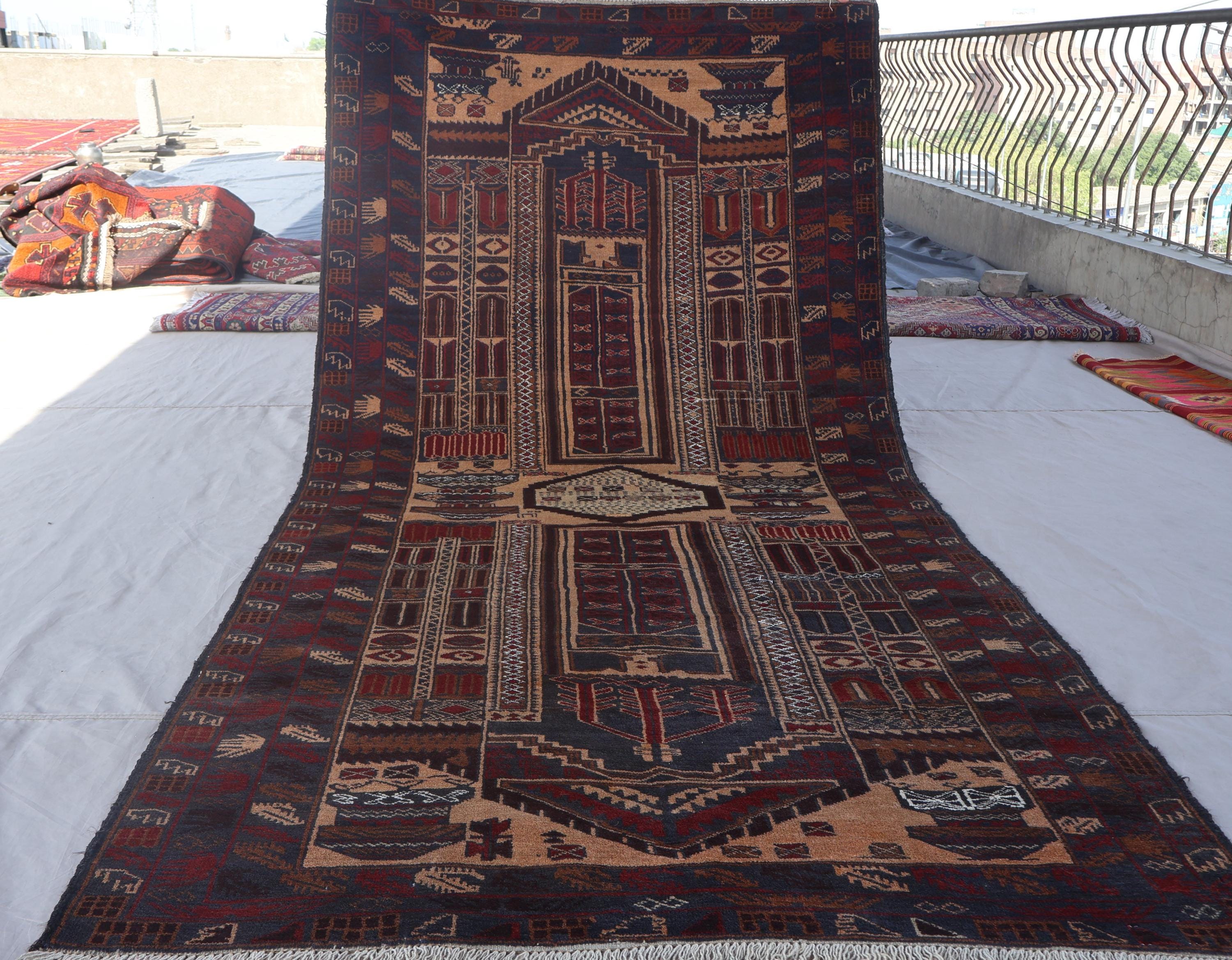 Vintage Pictorial large rug 4x8'4 ft Afghan Handmade High Pile Wool Rug, Antique One of a kind rug, Collectors piece Carpet, Tribal Area Rug
