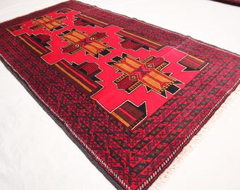 アフガニスタン製　ヴィンテージラグ アフガニスタン産 手織りヴィンテージラグ 1980年代 赤 【公式通販】