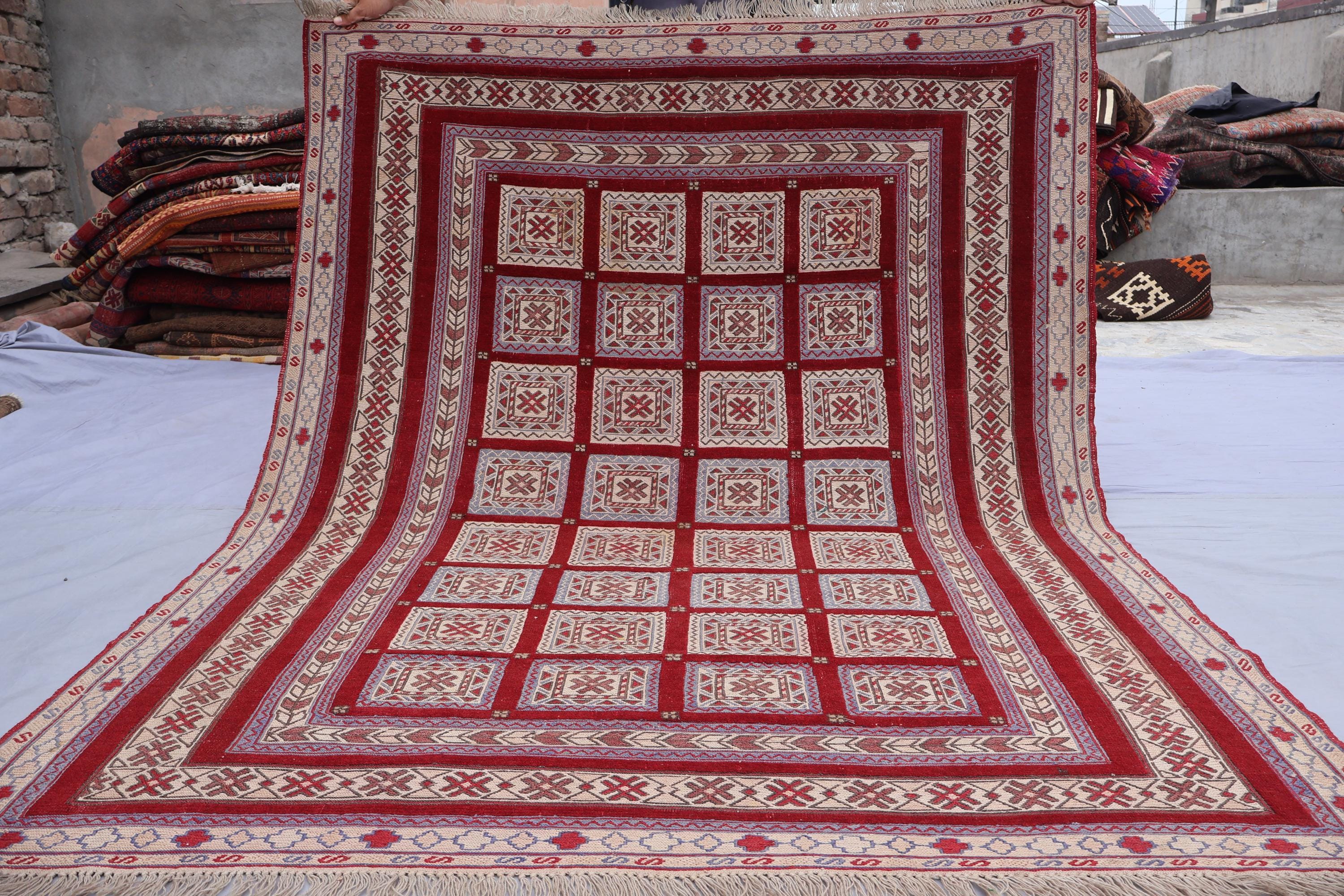 5x6'5フィートのアフガンヴィンテージラグ、ハンドメイドウールラグ