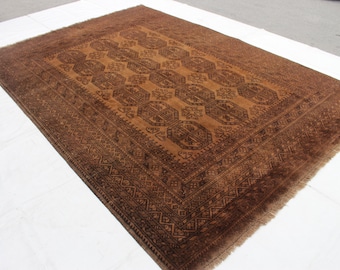 Terracotta Muted Rug 7x9 Ft Afghan Tribal Bukhara Carpet, Vintage