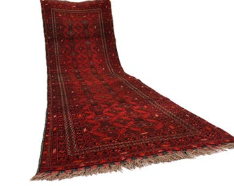 2'5x9'6 ft, Red Beige Runner Rug, Turkmen Waziri Bukhara Rug
