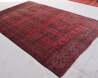 7x10 Vintage Area Rug, Geometric Afghan Handmade veg dyes Wool Rug, Yaqoob Khani Turkmen Tribal faded Antique Oriental Rug, Living Room Rug