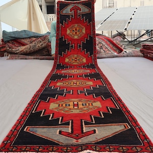 13 ft Runner Rug, Turkmen Handmade Wool Runner Rug, Afghan Oriental Runner Rug, Long Hallway Runner, Tribal Caucasian Rug, Kitchen Runner
