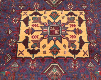 3'9x6'6 フィート 部族バルーチ ヴィンテージ ラグ - オレンジ