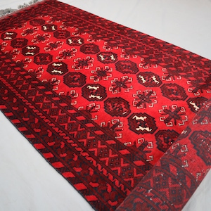 10 ft Runner Rug - Vintage Turkmen Bukhara Rug - Red Afghan Runner Rug - Hand knotted Wool Antique Rug - Hallway Runner Rug - Kitchen Runner