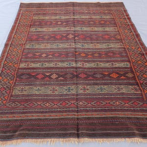 5x7 Antique Terracotta Kilim Rug, Handwoven Wool Flatweave Kilim Rug, Afghan Vintage faded Distressed Rug, Oriental Turkmen Rug, Bedroom Rug