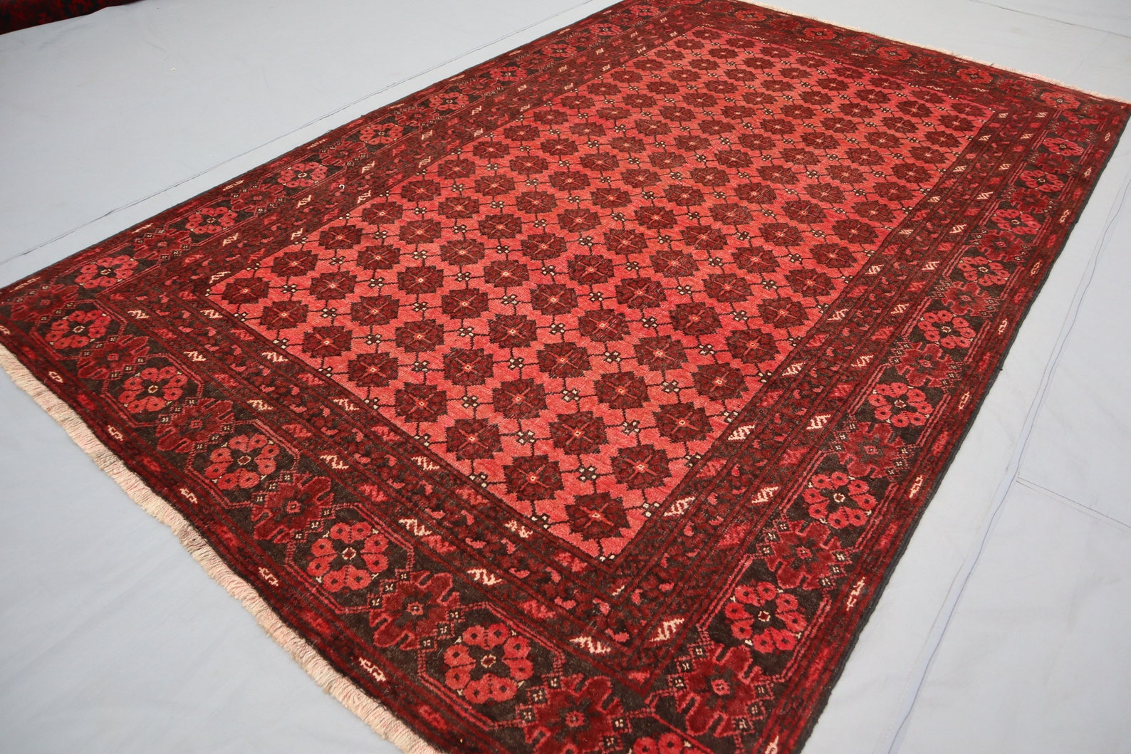 4'5x7 ft Rust Red Antique Turkmen Bashiri Bukhara Rug Vintage faded Low Pile Wool Area Rug, Afghan Oriental Rug, Living Room Rug, Tribal Rug