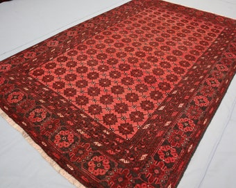 4'5x7 ft Rust Red Antique Turkmen Bashiri Bukhara Rug Vintage faded Low Pile Wool Area Rug, Afghan Oriental Rug, Living Room Rug, Tribal Rug