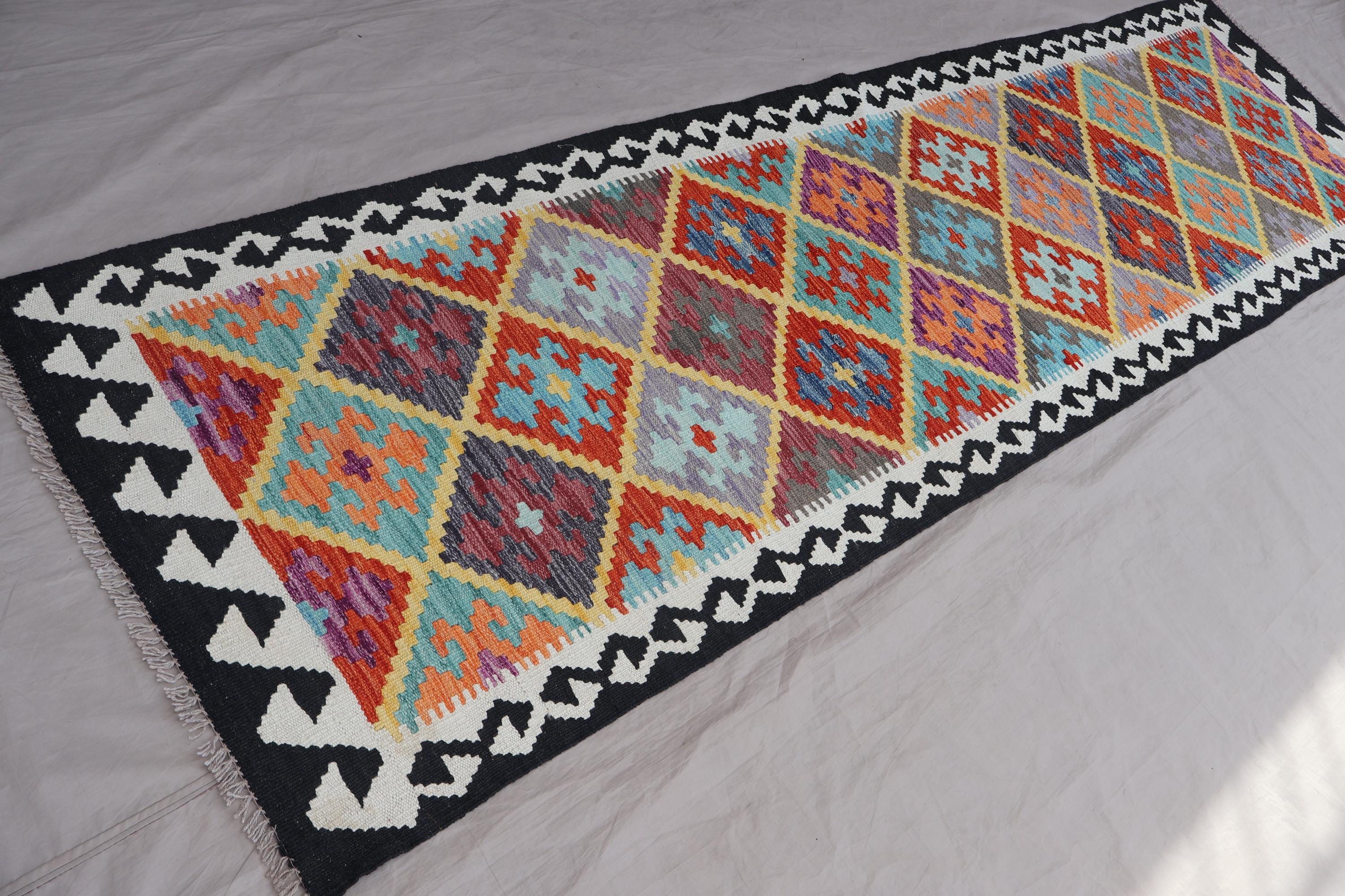 2'8x9'8フィートのランナーアフガンキリムラグ、トルクメンフラット