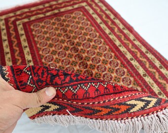 3x5 Tribal Area Rug - Red Afghan Hand Knotted Wool Rug made w/ Natural Dyes - Bathroom Rug - Kids room Rug - Entryway Rug - Living Room rug