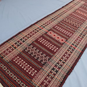 3&#39;1x9&#39;5 feet runner rug, Afghan Handmade Wool Oriental Runner, Turkmen Soumak Tribal Runner, Antique Red Runner, Hallway runner, Kitchen rug
