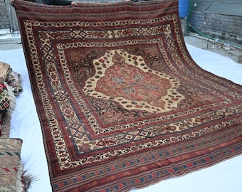 10x12 Antique Rug, Terracotta Distressed Rug, Handmade Wool Rug, Geometric Rug, Low pile faded rug, Tribal Rug, Living Room, Bedroom Rug