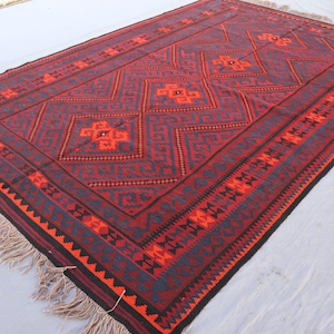 5x10 ヴィンテージ トルクメン スーマック ラグ、ラストカラー