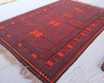 1940 年代アンティーク オレンジ レッド 5 x 7 フィート