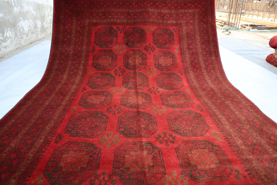 7x10 Vintage 1970s Afghan Ersari Rug, Hand Knotted Veg Dyes Wool Area ...