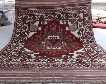 6x8 Geometric Vintage Rug, Afghan Boho Rug, Handmade Wool Rug, Tribal Antique Rug, Turkmen Berjesta Kilim Rug, Living Room Rug, Bedroom Rug