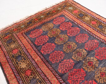 2'9x4'2 フィートのアンティーク バルーチ ラグ、トルクメン