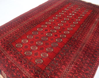Antique Bokhara Rug, 5x8 ft Vintage Turkmen Tekke Area Rug, Handmade Afghan Rug, Hand Knotted Wool Rug, Rug for Living Room, Red Bedroom Rug
