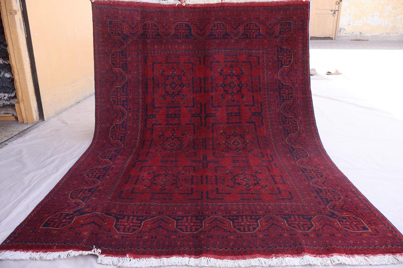 Red Bukhara Rug, Afghan Tribal Rug, Handmade Veg Dyes Wool Carpet ...