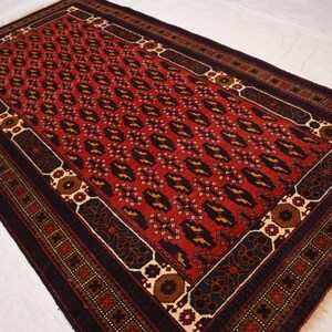 Collectors piece 3&#39;5x6&#39;3 ft Red Vintage Area Rug, Afghan Handmade Soft Wool Tribal Rug, Antique Turkmen Bukhara Rug, Home decor, Bedroom Rug