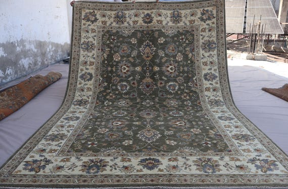 7x10 Sage Green Rug Turkmen Oushak Rug, Afghan Handmade Rug, Plush Wool Rug, Oriental Area Rug, Rug for Bedroom, Living Room Rug, Tribal Rug
