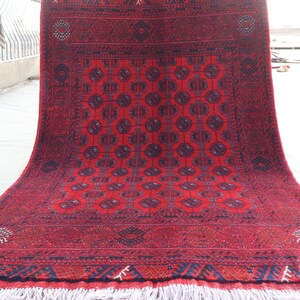 Fine Afghan Rug 3&#39;4x5 ft Handmade Wool Rug, Tegap Bokhara Rug, Turkmen Tribal Vintage Rug, Bedroom Rug for Living Room rug, Oriental Red Rug