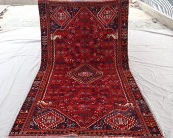 5x8 Antique Caucasian Rug 4'6x7'9 ft Handmade Wool Rug, Tribal Area Rug, Turkish Geometric Rug, Afghan Oriental Vintage Red Rug, Bedroom Rug