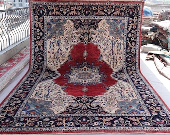 Medallion Serapi Rug 6'7x9'3 ft Turkish Heriz design Rug Afghan Handmade Fine quality Wool Oriental Rug, Turkmen Tribal Rug, Living room Rug