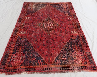 5x8 ft Antique Geometric Rug, Tribal Caucasian Area Rug, Low Pile Vintage Wool Rug, Oriental Afghan Handmade Rug, Kitchen Rug, Bedroom Rug
