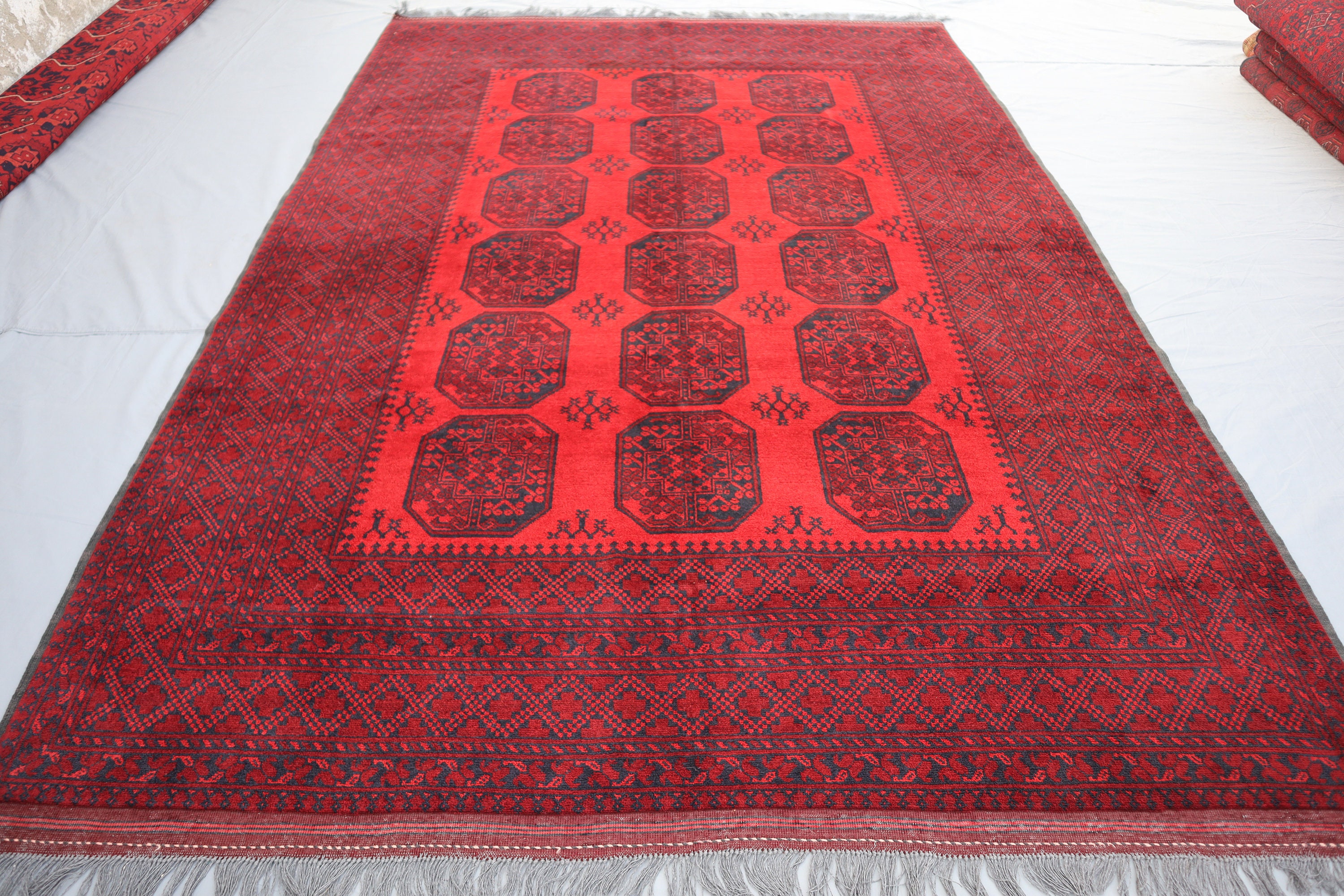 7x10 アンティーク トルクメン テケ エルサリ ラグ、アフガニスタン手