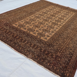 6&#39;6x8&#39;7 ft Terracotta Muted rug Afghan Brown Vintage Rug, Handmade Wool rug, Turkmen Tribal Area Rug, Living Room, Bedroom Rug, Oriental Rug