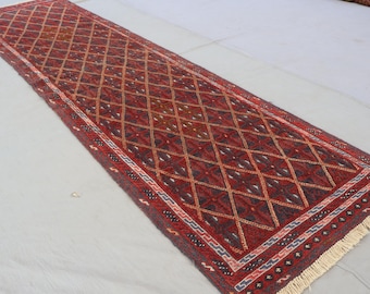2&#39;4x9&#39;2 Vintage Runner rug, Mashwani Handmade Afghan Tribal Vintage Boho Kilim Runner, Oriental Turkmen Rug, Hallway Runner, Kitchen Carpet