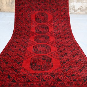 3'5x6'3 ft Antique Ersari Rug, Afghan Hand Knotted Wool Area Rug, Oriental Red Rug, Tribal Turkmen Rug, Vintage Bukhara Rug, Living Room Rug
