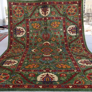 7x10 Green Bijdar rug, Fine Quality Afghan Hand Knotted Wool Tribal Carpet, Oriental Rug, Natural dyes Rug, Rug for Living Room, Bedroom Rug