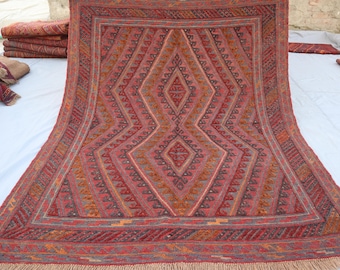 Tapete vintage de 4'9x6'0 pés, tapete de lã feito à mão afegão com tingimento natural, tapete verde laranja desbotado vermelho, tapete oriental, tapete de quarto