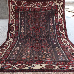 4&#39;4x6&#39;6 ft One of a kind Vintage Rug, Black Red Afghan Baluchi Rug, Turkmen Nomadic Rug, Living room Rug, Bedroom, Kitchen Rug, Tribal Rug